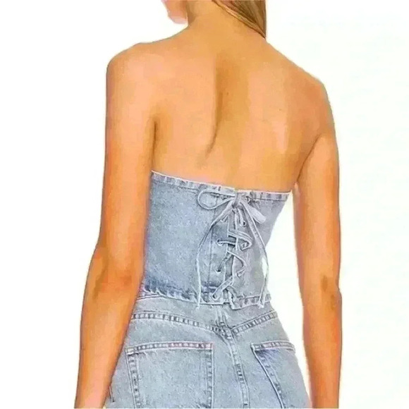 EB Denim Lace Up Corset Top Medium Wash Women's Size Medium - Picture 2 of 9